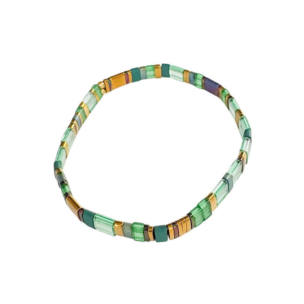 2PK Urban Acrylic Journey Stretch Bracelet Women's Jewellery 16cm Green/Gold