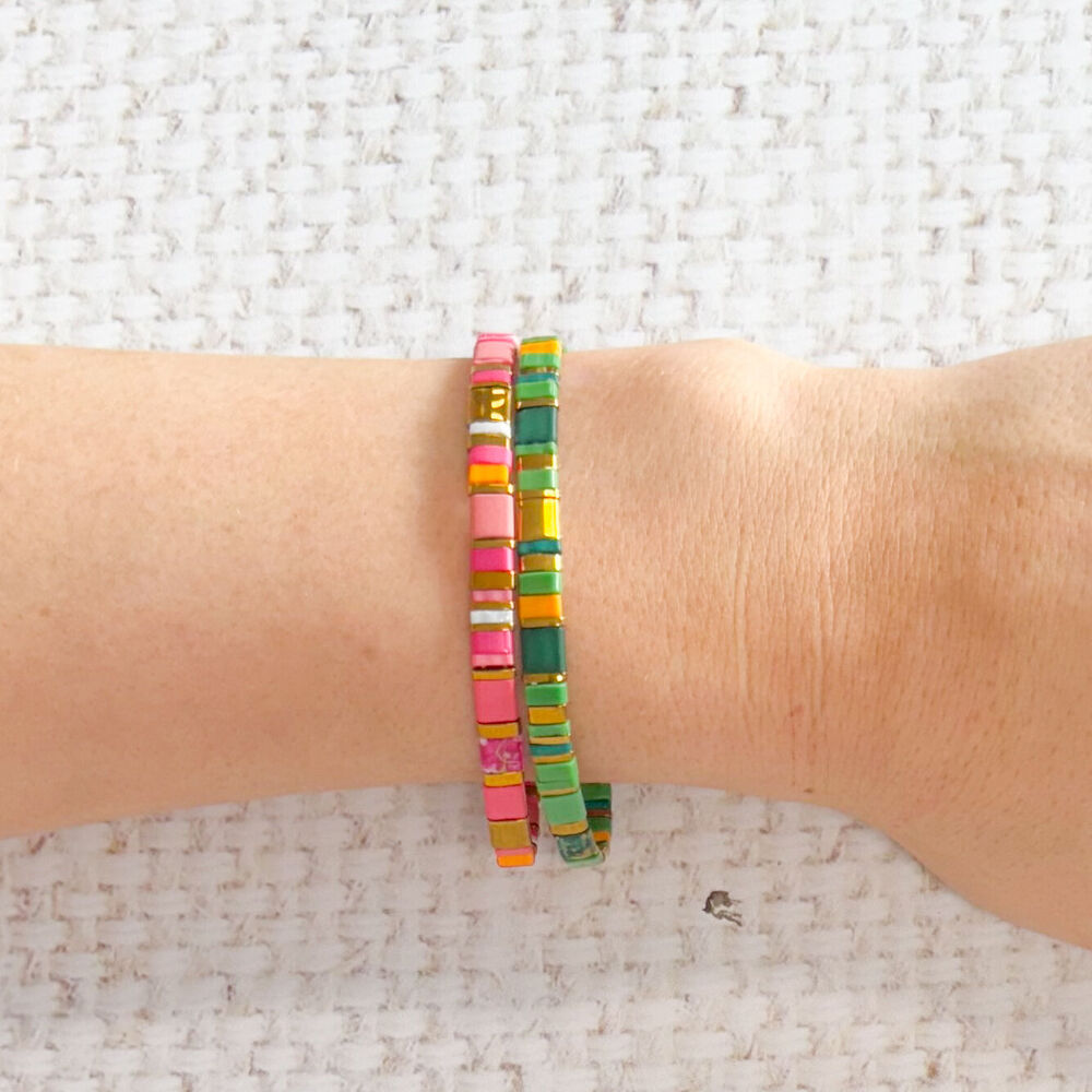 Urban Acrylic Journey Stretch Bracelet Women's Jewellery 16cm Green/Orange