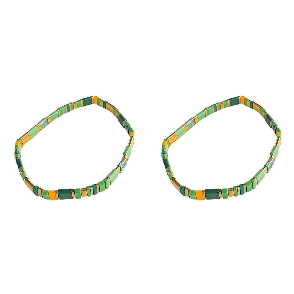 2PK Urban Acrylic Journey Stretch Bracelet Women's Jewellery 16cm Green/Orange