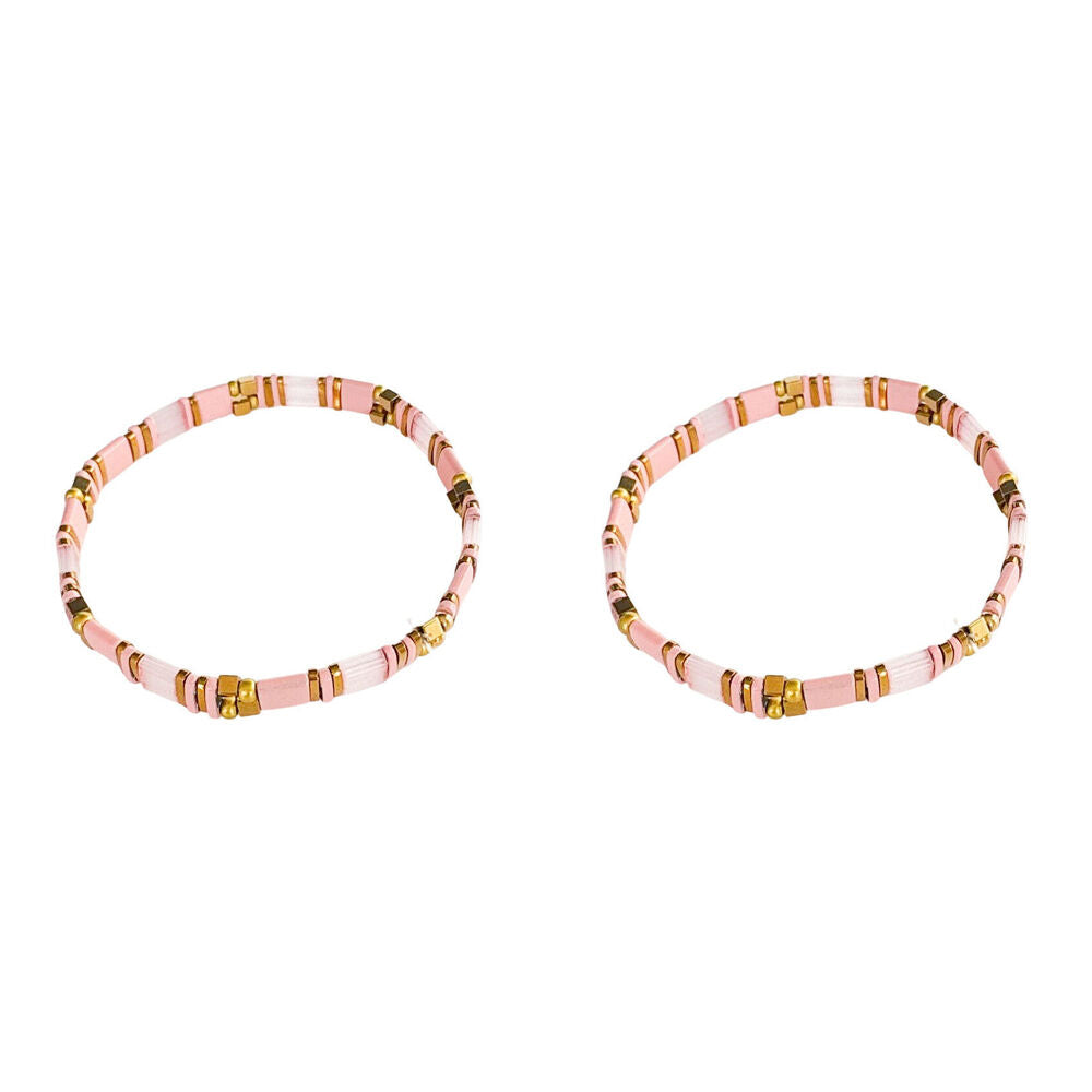 2PK Urban Acrylic Journey Stretch Bracelet Women's Jewellery 16cm Musk/Pink