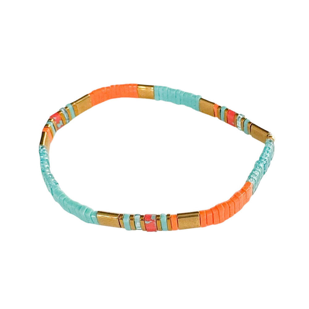 Urban Acrylic Journey Stretch Bracelet Women's Jewellery 16cm Turquoise/Gold