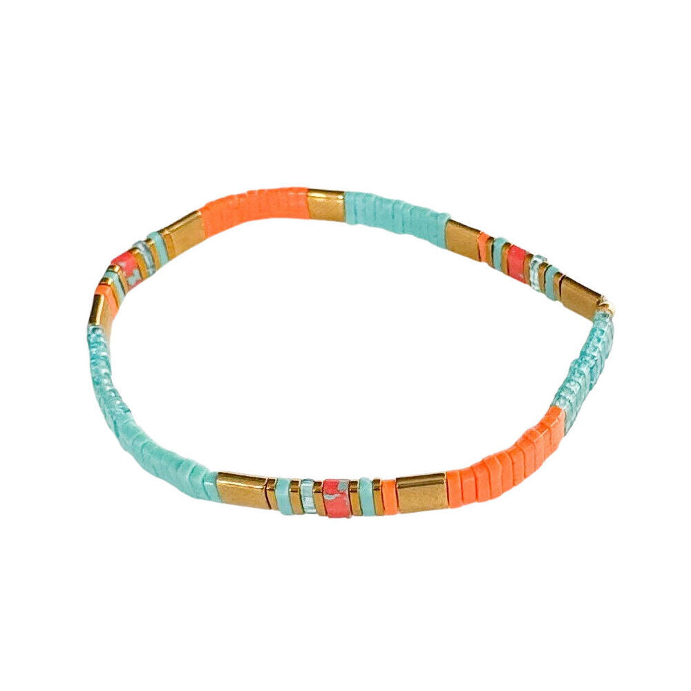 2PK Urban Acrylic Journey Stretch Bracelet Women's Jewellery 16cm Turquoise/Gold