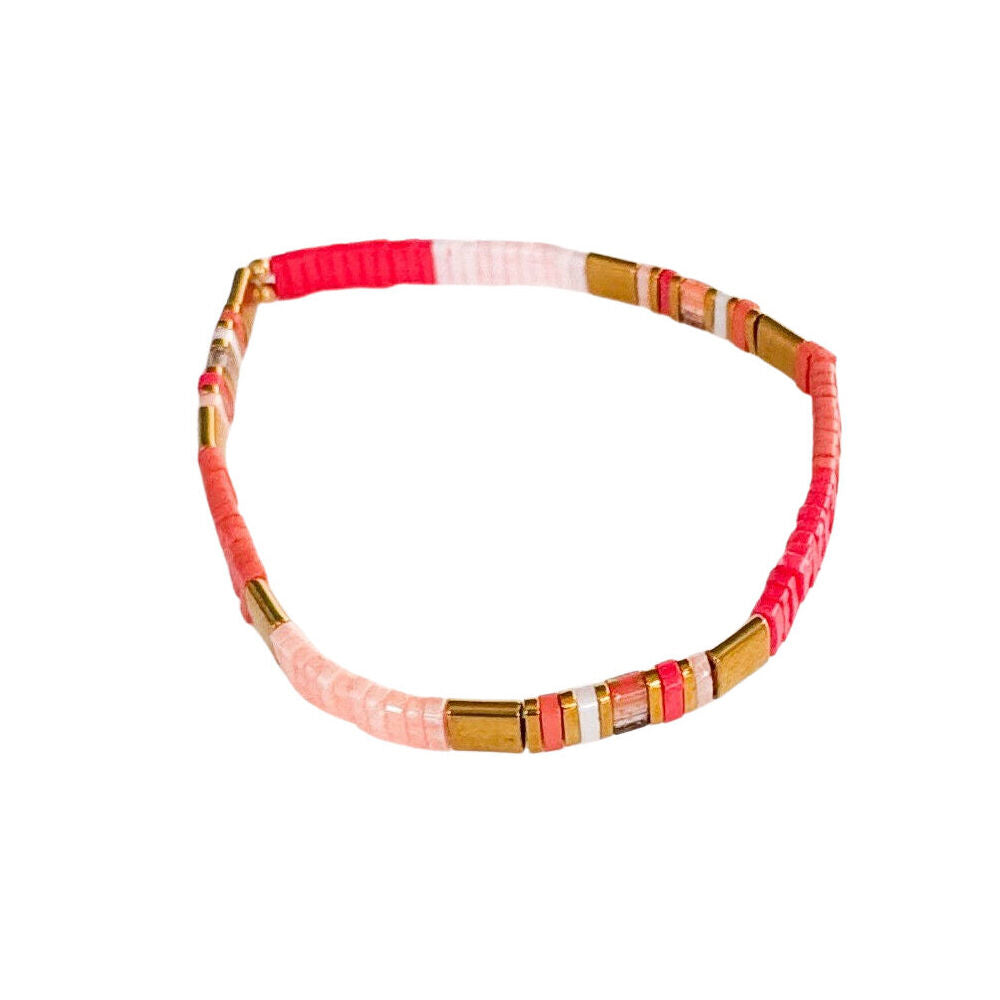 Urban Acrylic Journey Stretch Bracelet Women's Jewellery 16cm Red/Pink