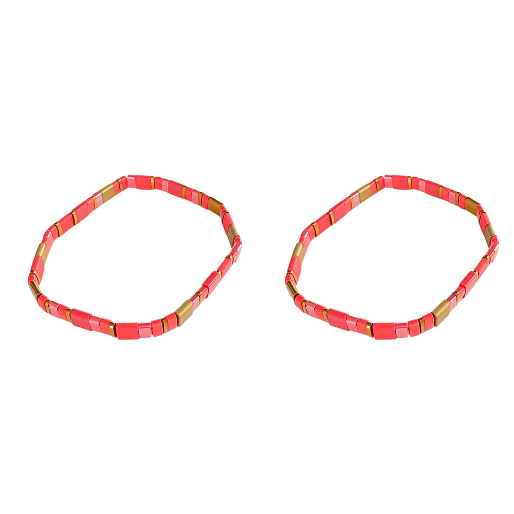 2PK Urban Acrylic Journey Stretch Bracelet Women's Jewellery 16cm Coral/Gold