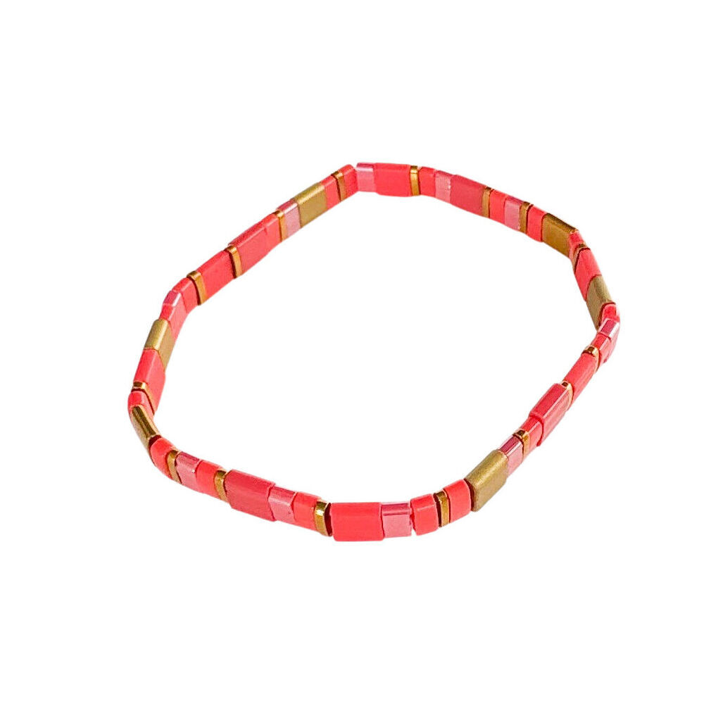 2PK Urban Acrylic Journey Stretch Bracelet Women's Jewellery 16cm Coral/Gold