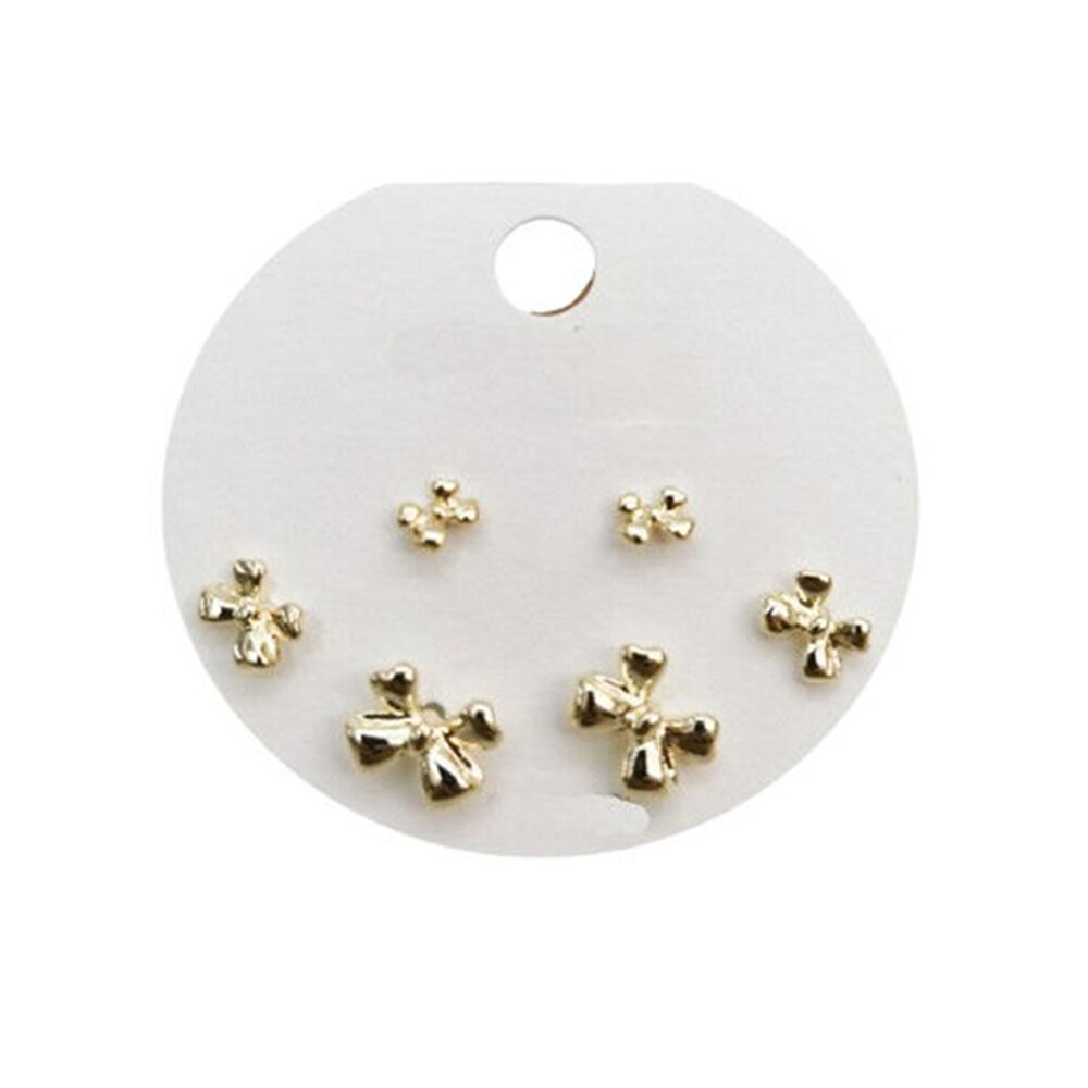 6pc Urban Petite Bow Shaped Earrings Trio Set Women's Jewellery Gold