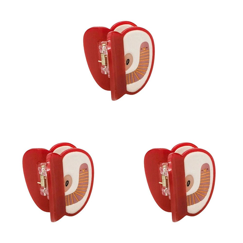 3PK Urban Acrylic Apple and Worm Claw Clip Women's Hair Accessory Red