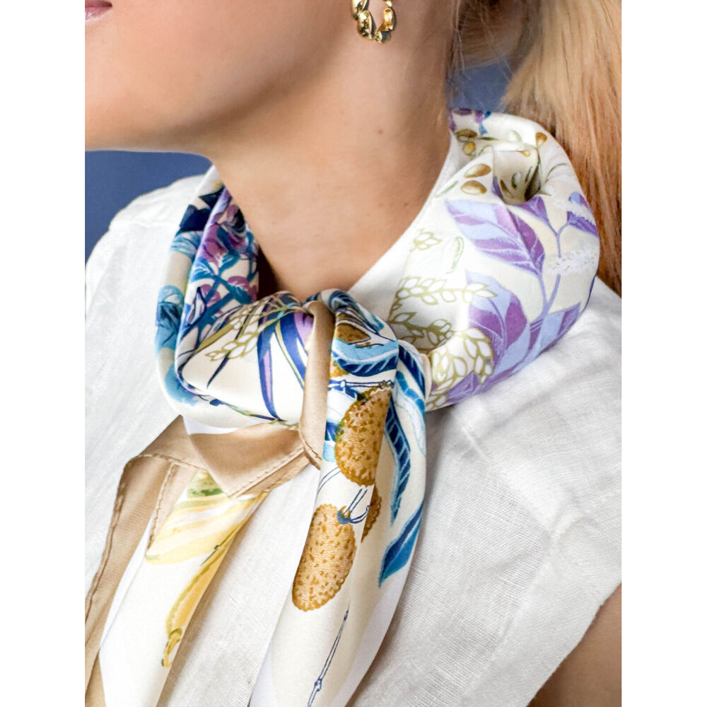 Urban Marais Mini Square Silk-Feel Scarf Women's Accessory 53x53cm Khaki/Blue