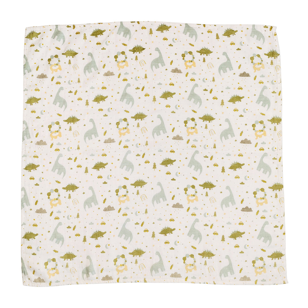 2x Urban Dinosaur 80x80cm Cotton Muslin Blanket Baby Bedding - Blue & Sage