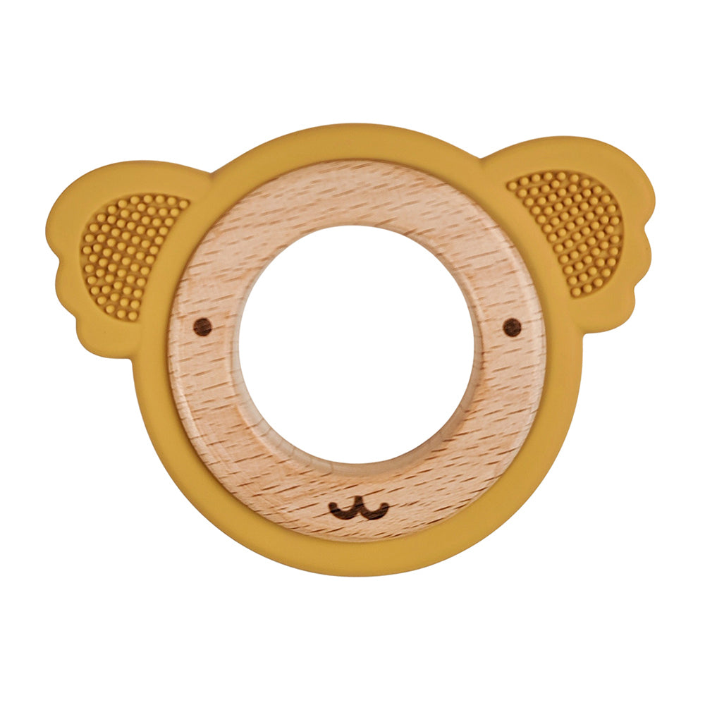 2x Urban Koala 8.5cm Silicone/Wood Teether Ring - Mustard & Natural