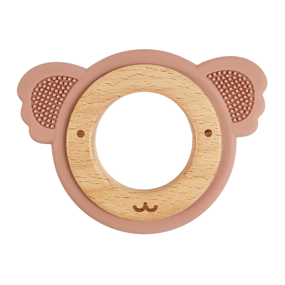2x Urban Koala 8.5cm Silicone/Wood Teether Ring - Pink & Natural