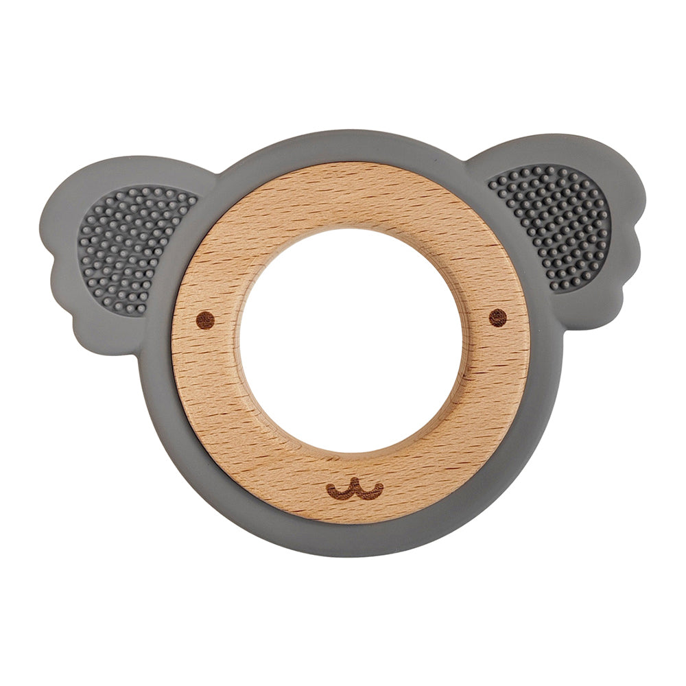 2x Urban Koala 8.5cm Silicone/Wood Teether Ring - Blue & Natural