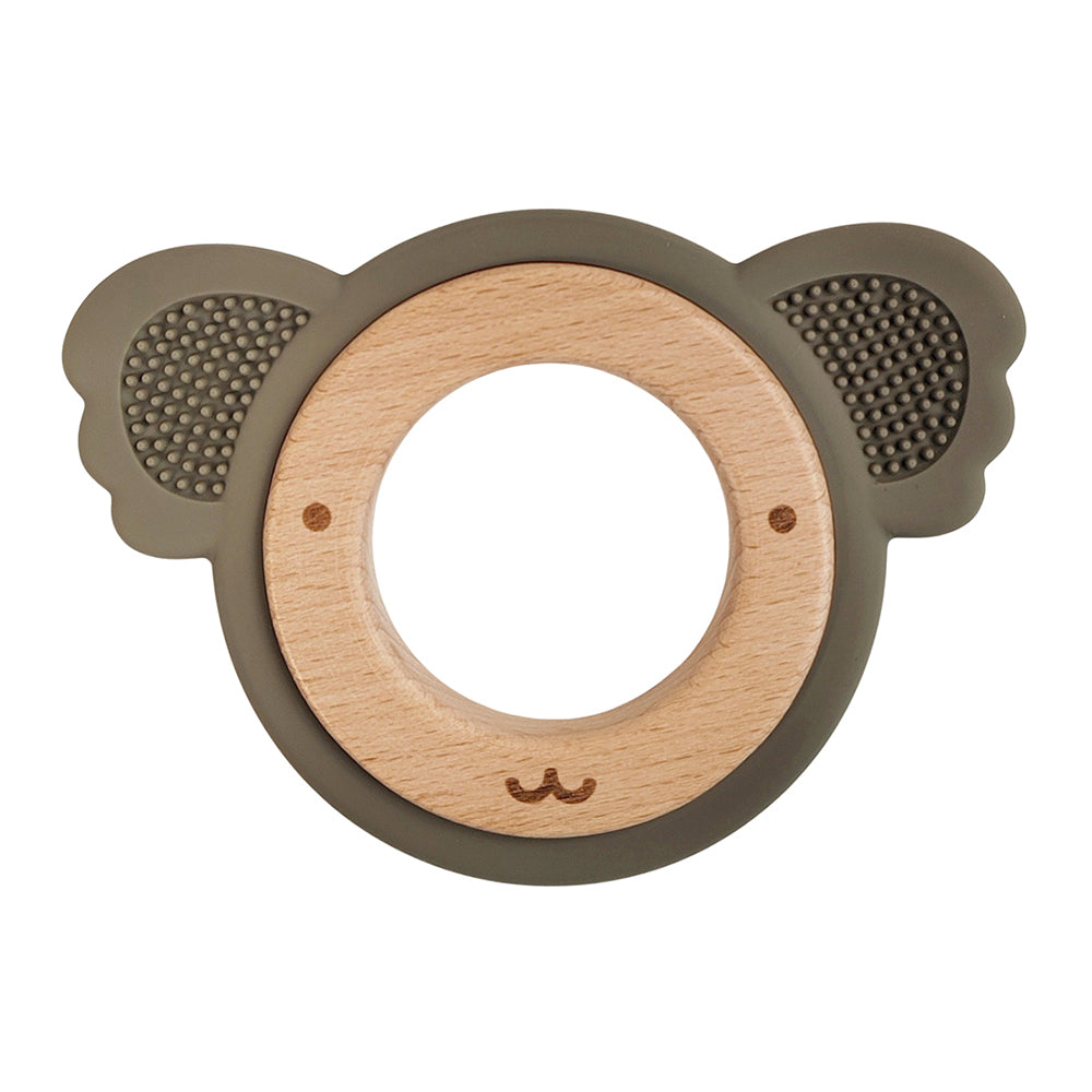 2x Urban Koala 8.5cm Silicone/Wood Teether Ring - Green & Natural