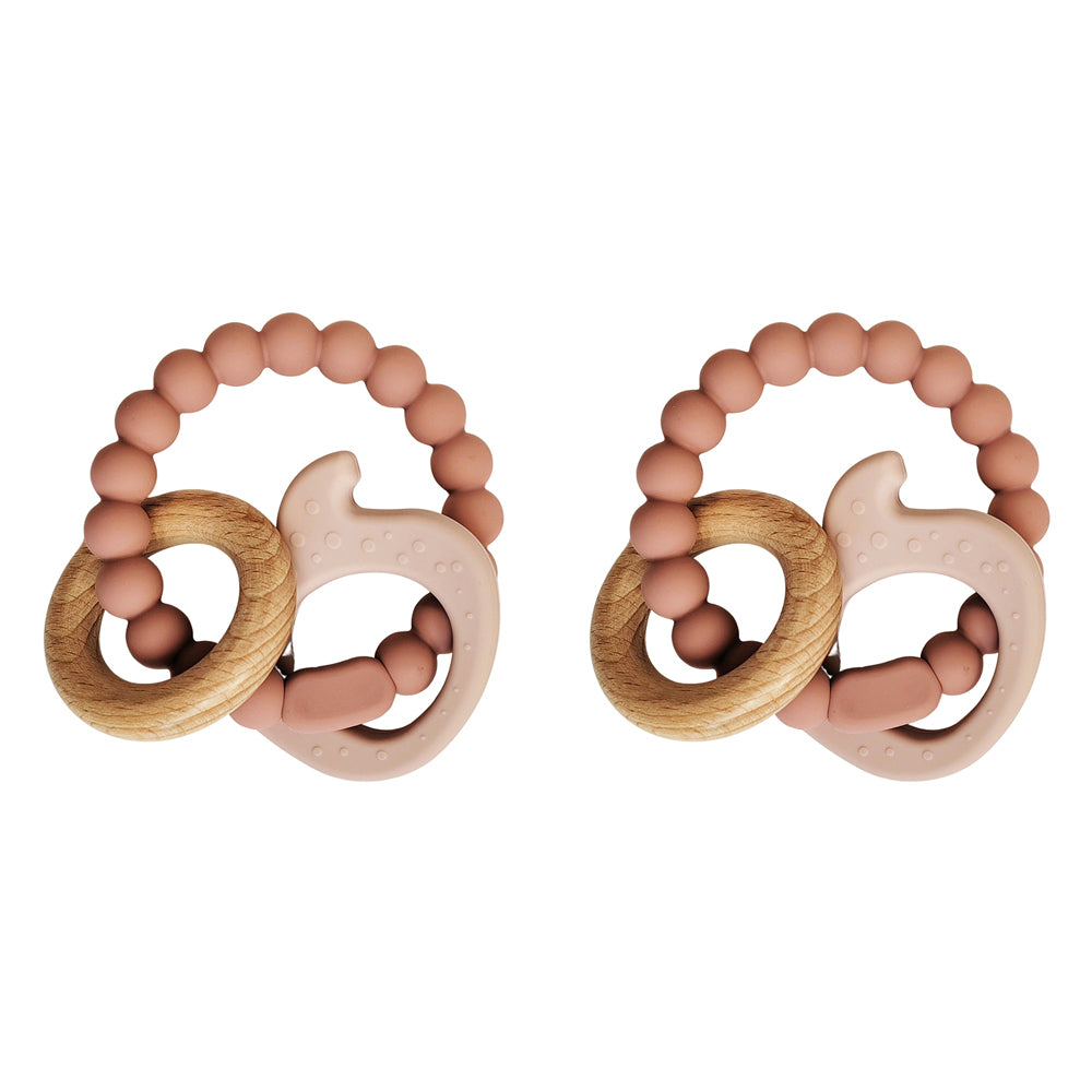 2x Urban Elephant 14cm Silicone Teether Ring Baby Toy - Pink & Natural