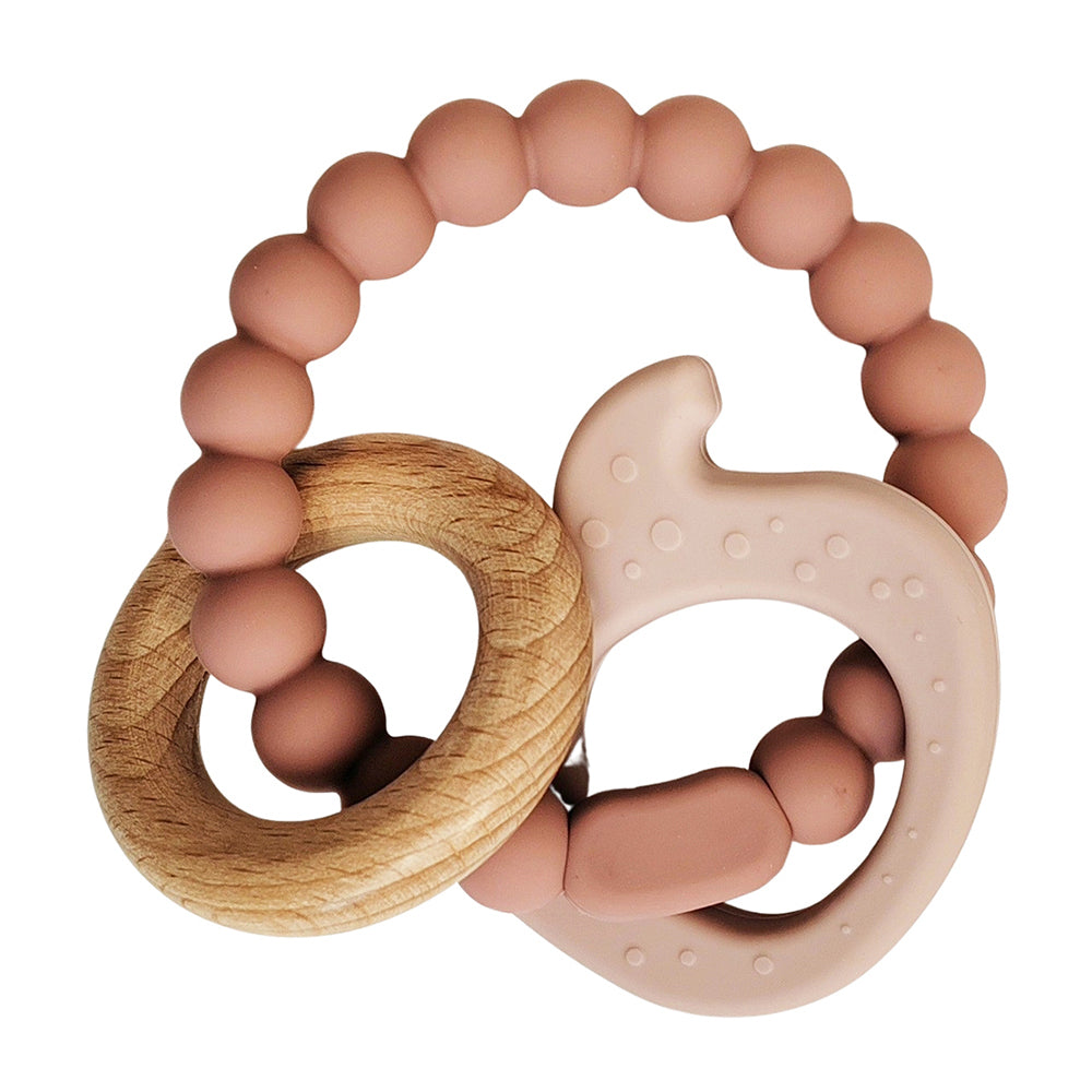 2x Urban Elephant 14cm Silicone Teether Ring Baby Toy - Pink & Natural