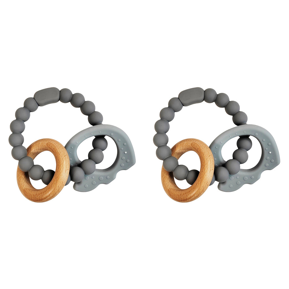2x Urban Elephant 14cm Silicone Teether Ring Baby Toy - Blue & Natural