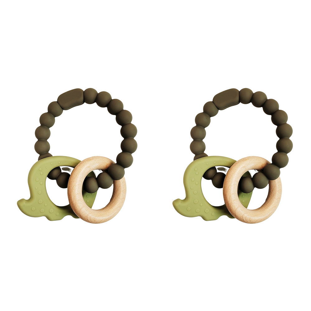 2x Urban Elephant 14cm Silicone Teether Ring Baby Toy - Green & Natural