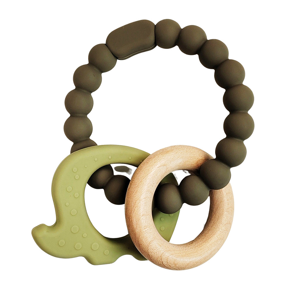 2x Urban Elephant 14cm Silicone Teether Ring Baby Toy - Green & Natural