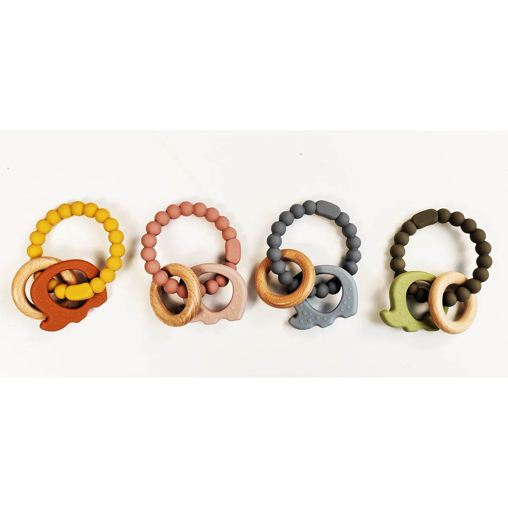 2x Urban Elephant 14cm Silicone Teether Ring Baby Toy - Green & Natural