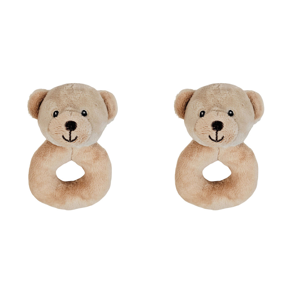 2x Urban Bear 13cm Rattle Baby/Infant Animal Toy - Beige