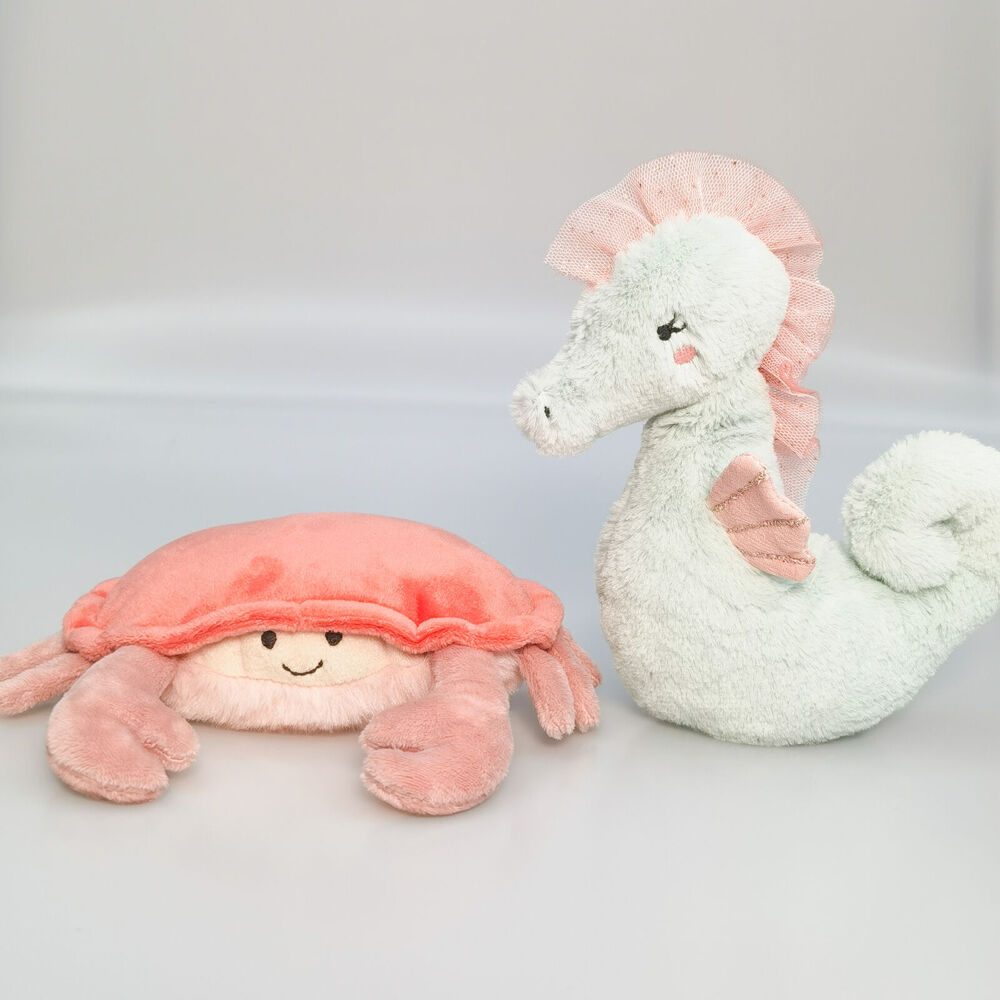 Urban Crab Rattle Stuffed Animal Plush Baby Soft Toy 19cm Coral
