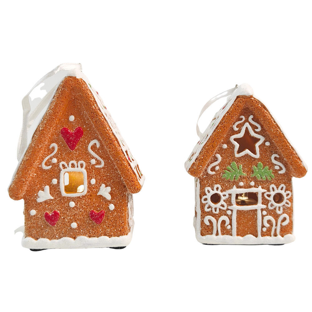 Urban Gingerbread Houses LED Hanging Decoration 9cm Brown Assorted