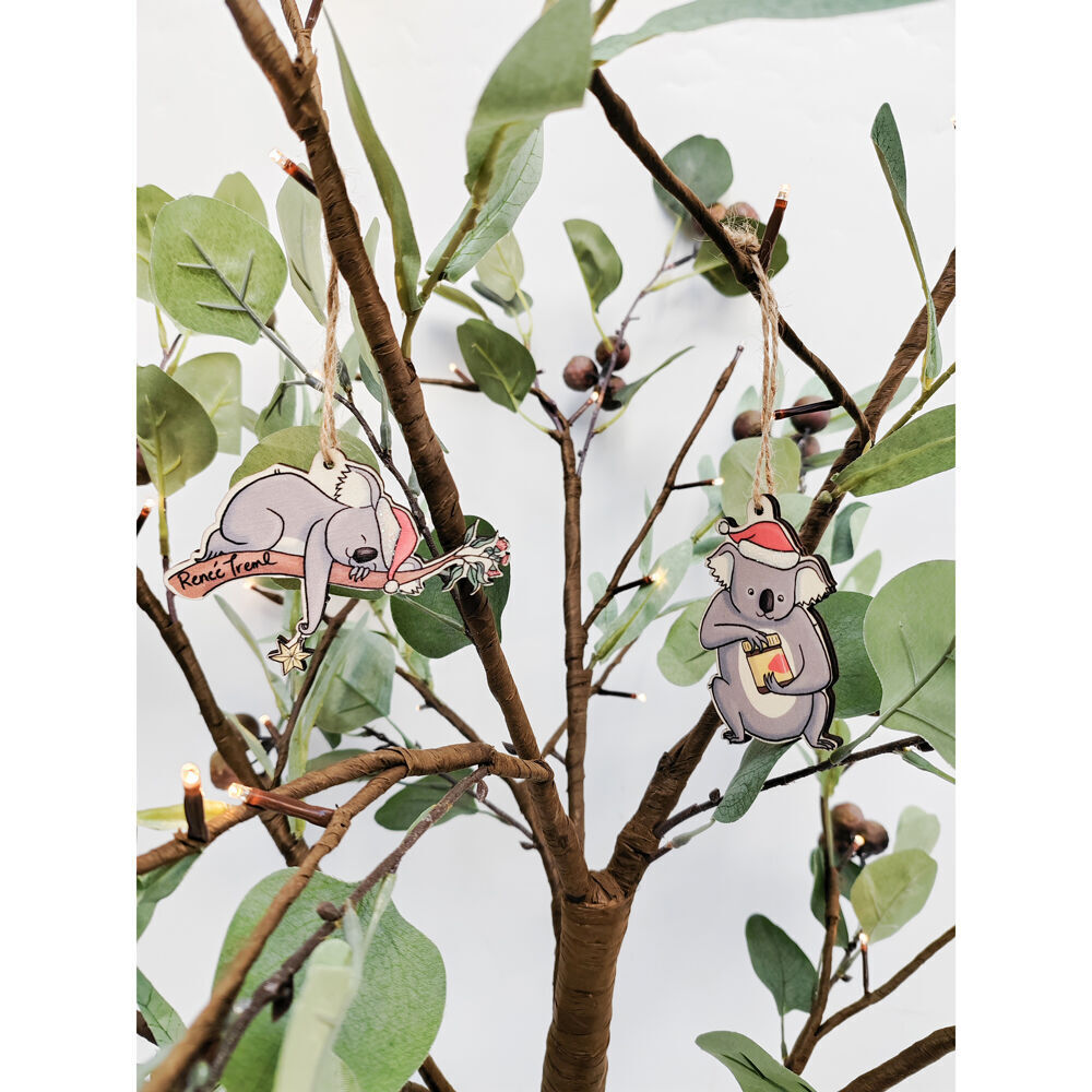 8PK Urban Renee Treml Koalas Hanging Decoration 8cm Grey Assorted