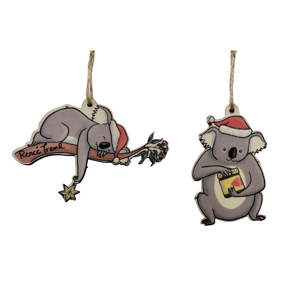 8PK Urban Renee Treml Koalas Hanging Decoration 8cm Grey Assorted
