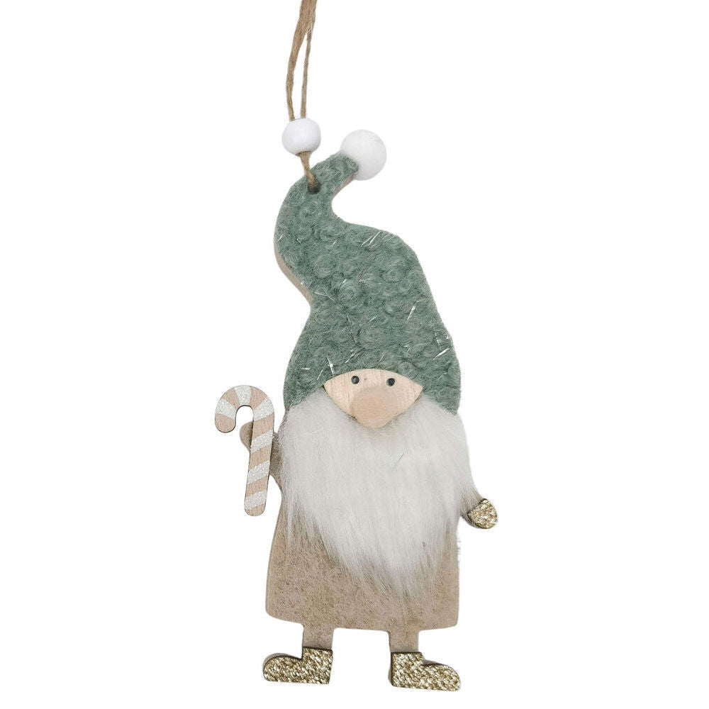 8PK Urban Santa with Cane Tree Hanging Decorations 15cm Green Assorted
