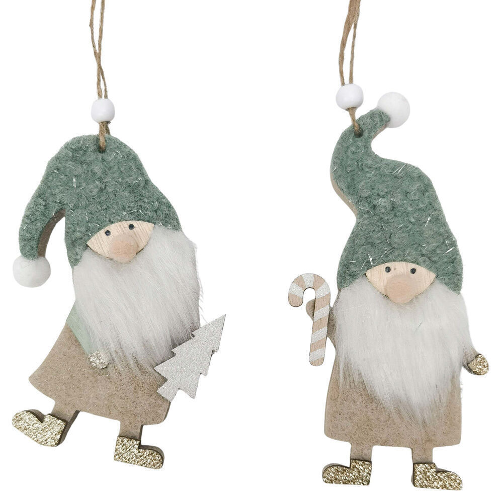8PK Urban Santa with Cane Tree Hanging Decorations 15cm Green Assorted