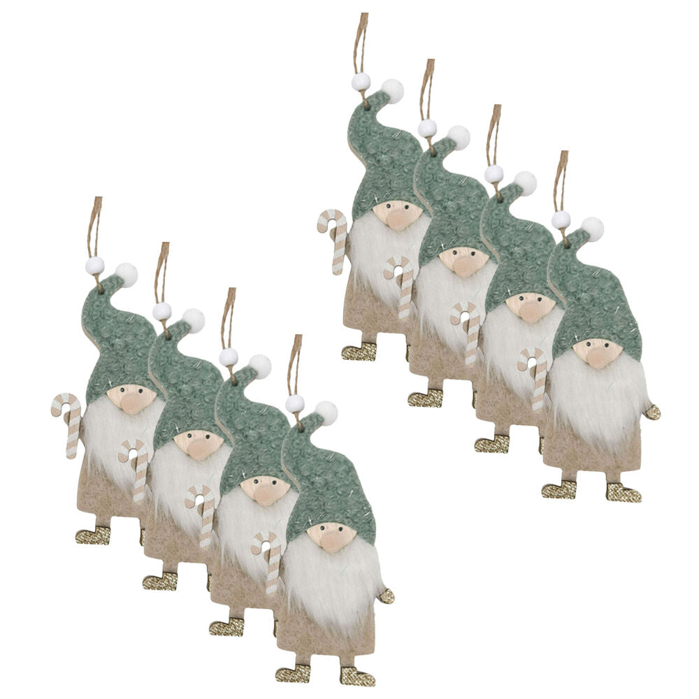 8PK Urban Santa with Cane Tree Hanging Decorations 15cm Green Assorted