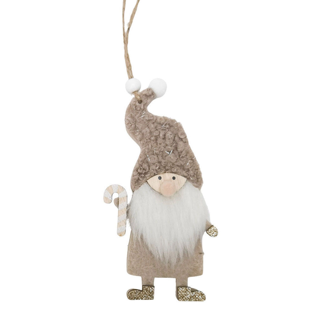 8PK Urban Santa with Cane Tree Hanging Decoration 11cm Bisque Assorted