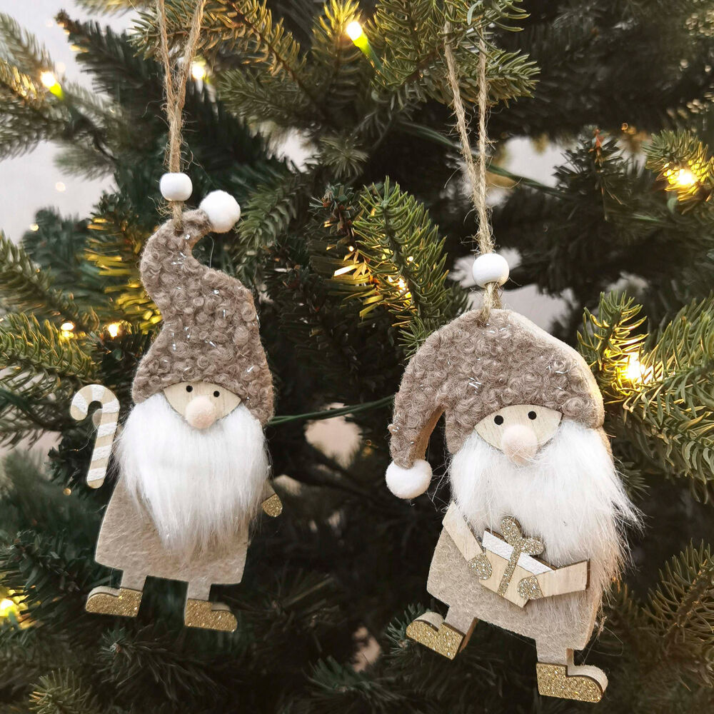 8PK Urban Santa with Cane Tree Hanging Decoration 11cm Bisque Assorted