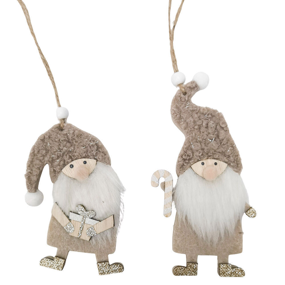 8PK Urban Santa with Cane Tree Hanging Decoration 11cm Bisque Assorted