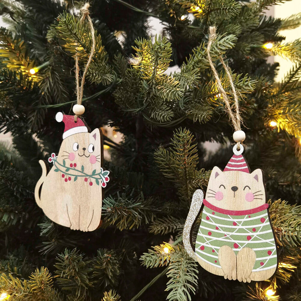 3x 8pc Urban Leo Cat Christmas Decorations Gift Box 6cm Red/Green