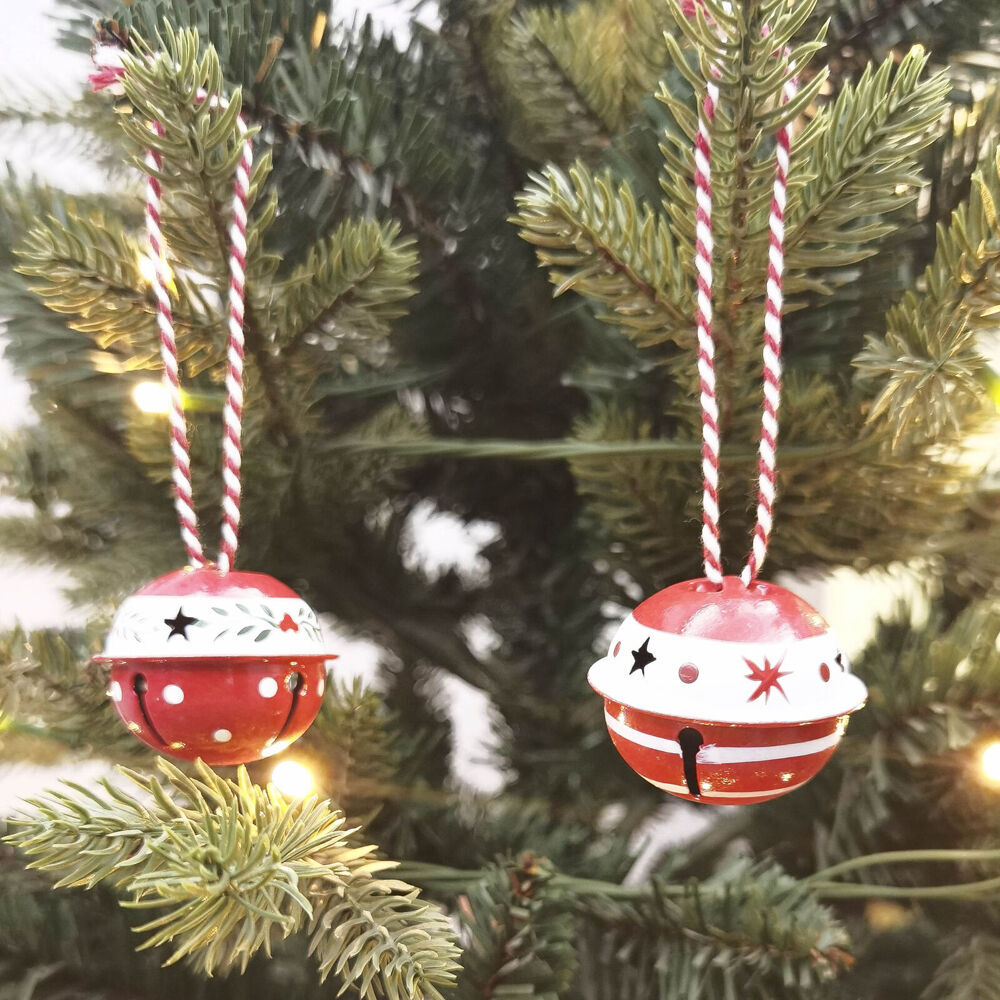 2x 6pc Urban Painted Decorative Bells Gift Box Set 15cm Red/Green