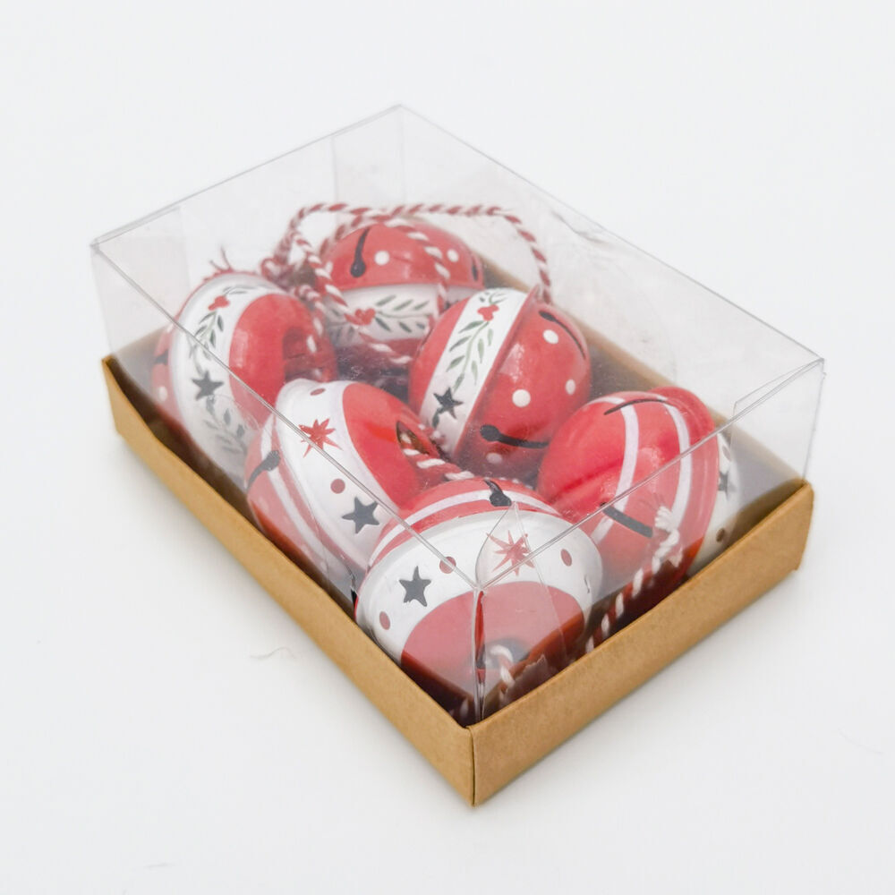 2x 6pc Urban Painted Decorative Bells Gift Box Set 15cm Red/Green