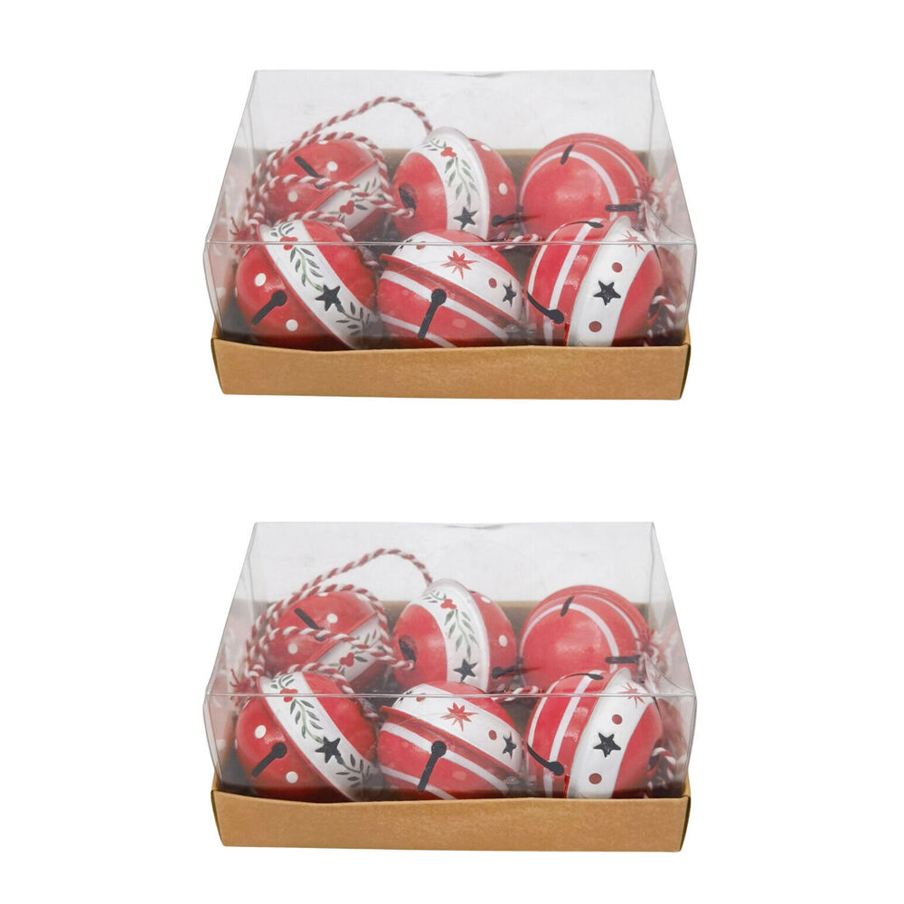 2x 6pc Urban Painted Decorative Bells Gift Box Set 15cm Red/Green