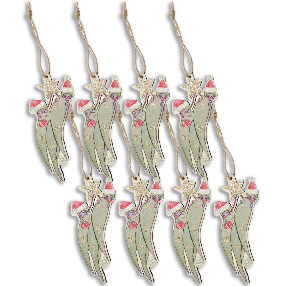 8PK Urban May Gibbs Gumnut Babies Leaves Hanging Decor 13cm Red/Green Assorted