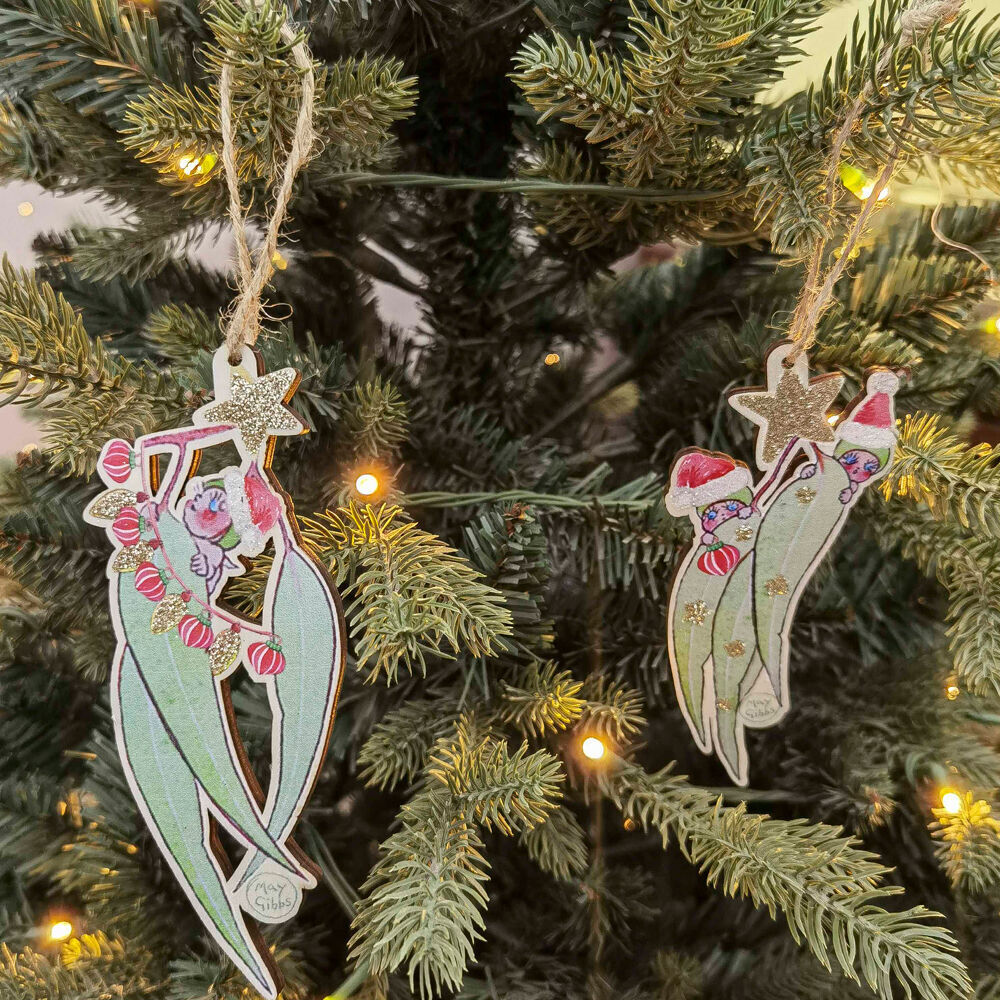 8PK Urban May Gibbs Gumnut Babies Leaves Hanging Decor 13cm Red/Green Assorted