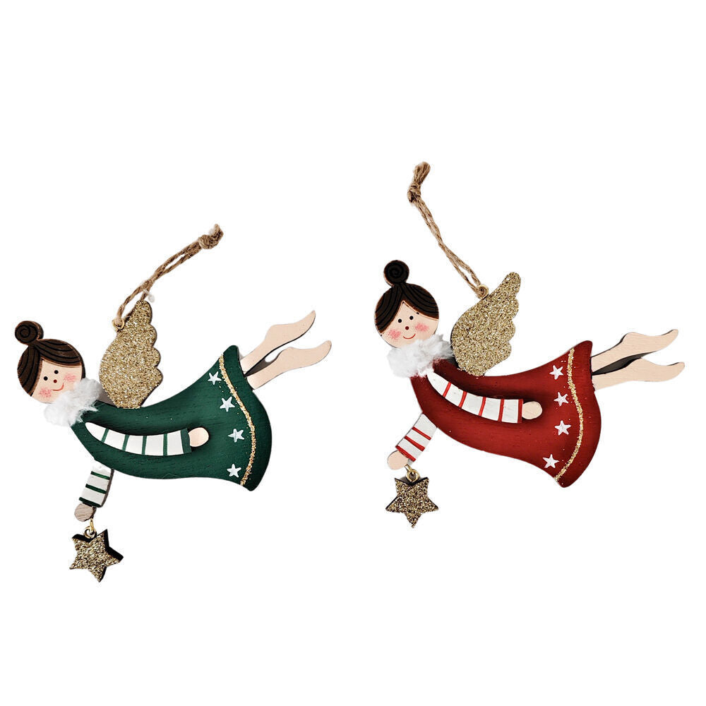6PK Urban Flying Angel with Star Hanging Decoration 10cm Red/Green Assorted