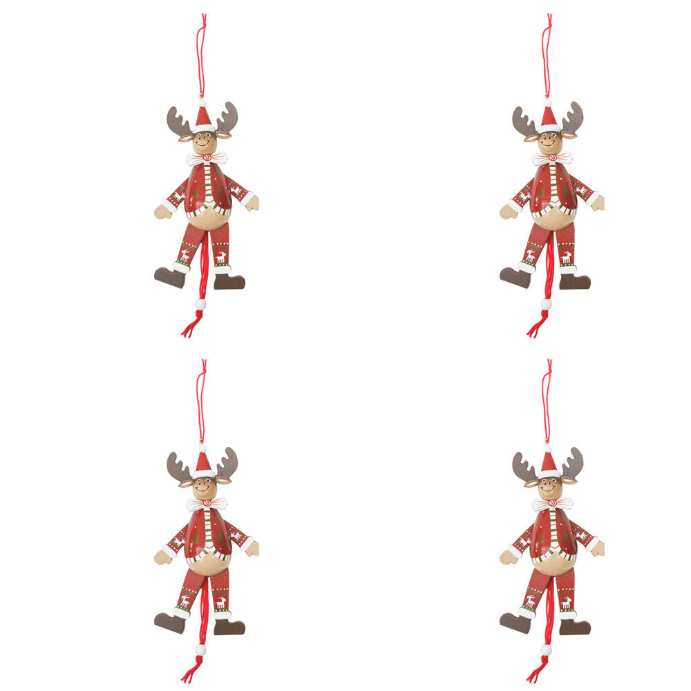 4PK Urban Santa/Reindeer Jumping Jack Hanging Decoration 16cm Red Assorted