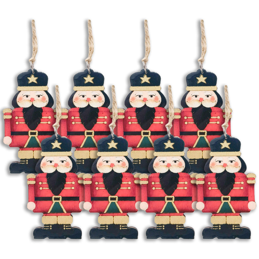 8PK Urban Wood/Resin Nutcracker Hanging Christmas Decor 9cm Red/Green Assorted