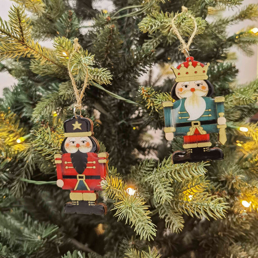 8PK Urban Wood/Resin Nutcracker Hanging Christmas Decor 9cm Red/Green Assorted