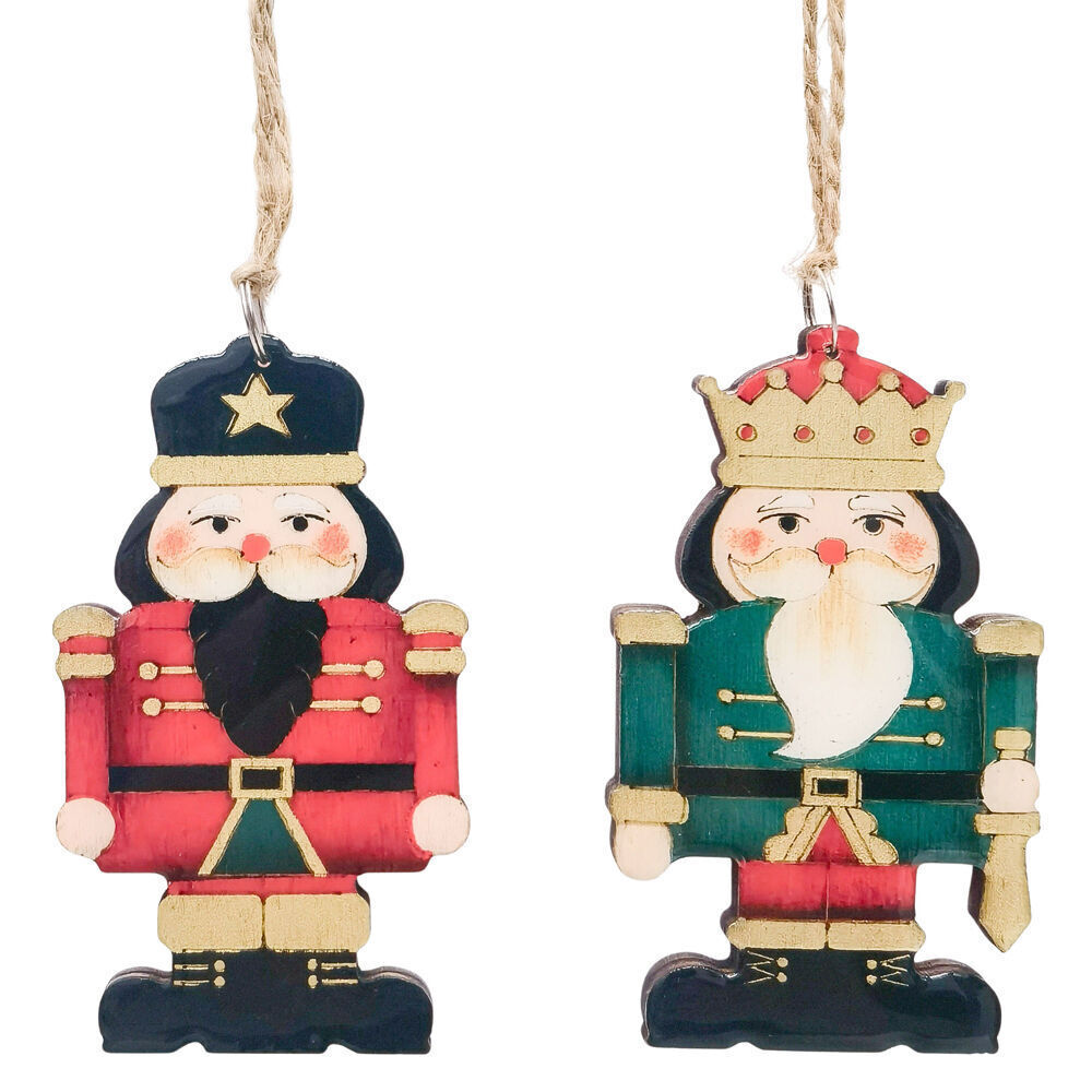 8PK Urban Wood/Resin Nutcracker Hanging Christmas Decor 9cm Red/Green Assorted
