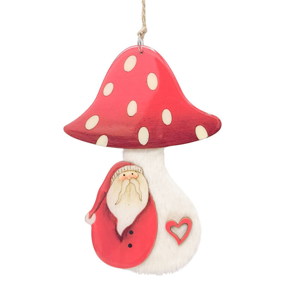 4PK Urban Toadstool with Santa Hanging Christmas Decor 12cm Red/White Assorted