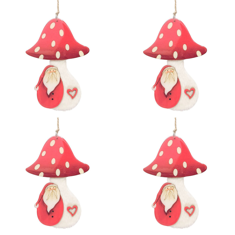 4PK Urban Toadstool with Santa Hanging Christmas Decor 12cm Red/White Assorted
