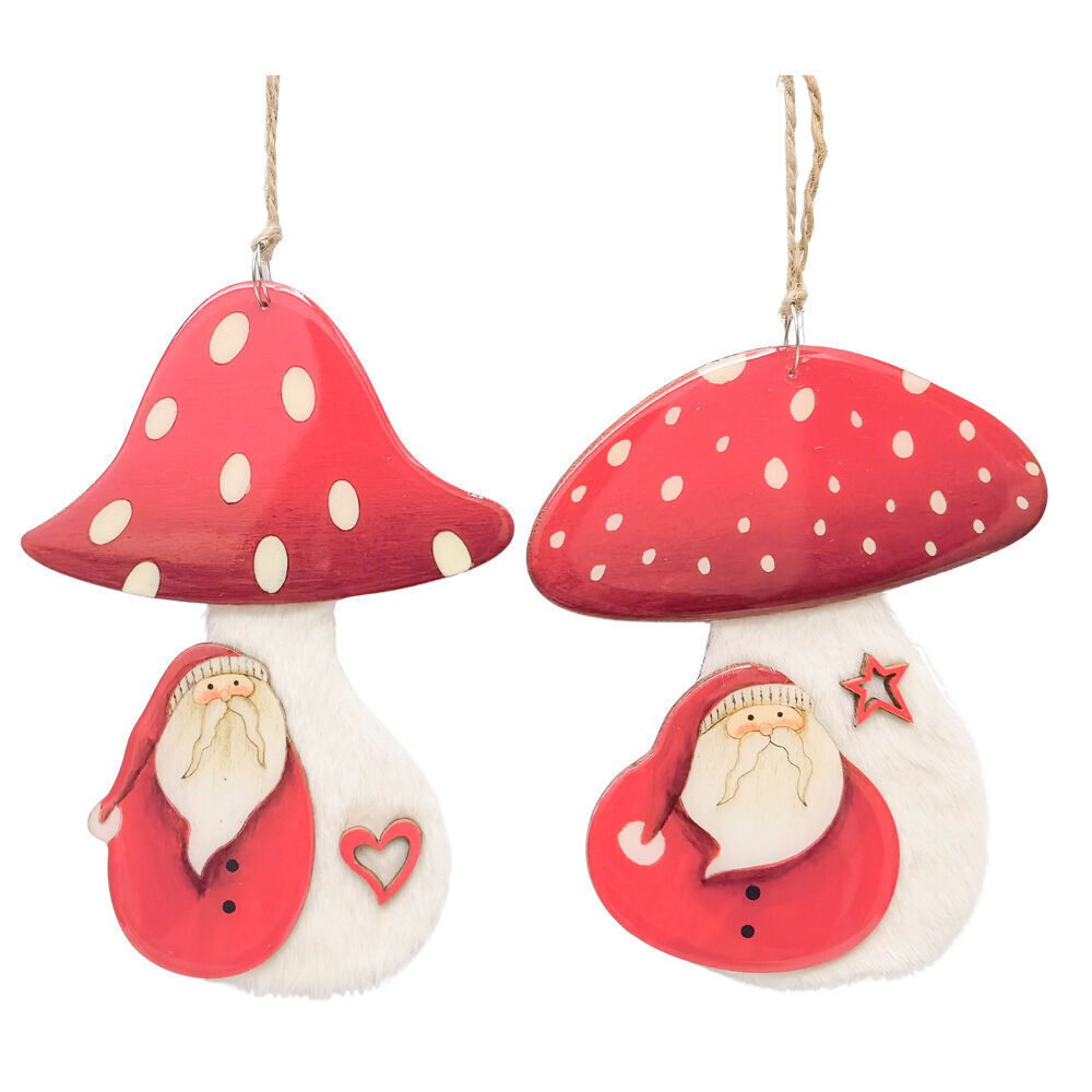 4PK Urban Toadstool with Santa Hanging Christmas Decor 12cm Red/White Assorted