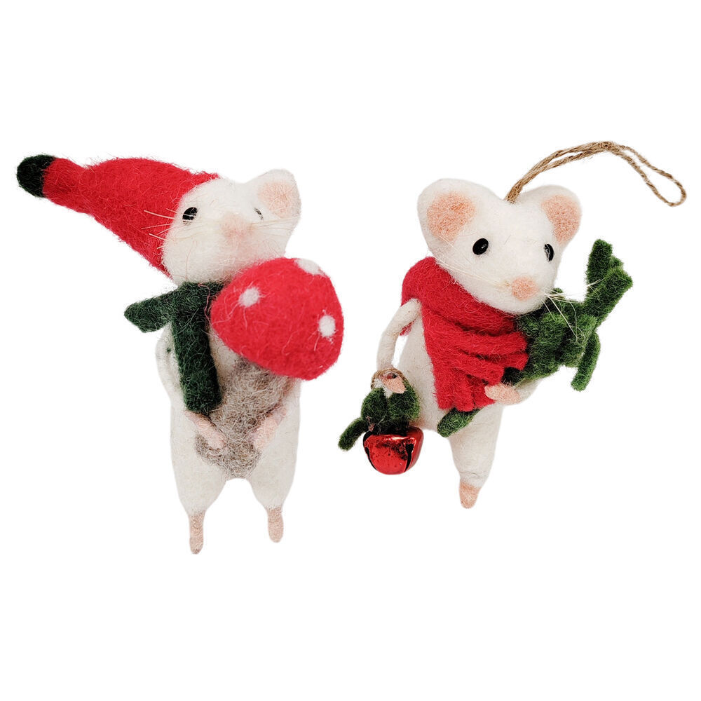 3PK Urban Snowy Christmas Mouse w/ Toadstool Tree Decor 11cm White/Red Assorted