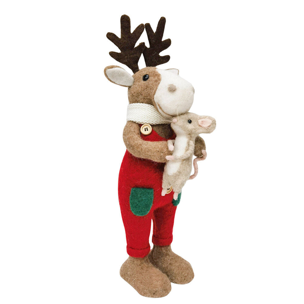 Urban Reindeer Holding Mouse Standing Decoration 11cm Brown/Red